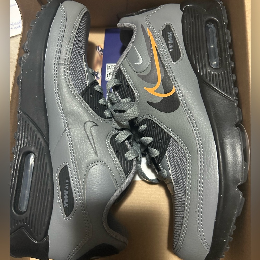 Nike Air Max Men's Gray and Black Sneakers with Orange Swoosh